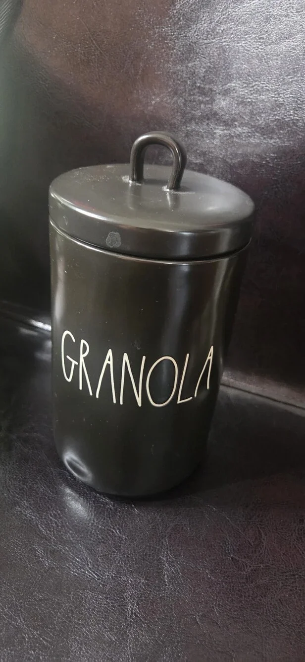 Rae Dunn Granola Canister Black Ceramic Jar With Lid - Used